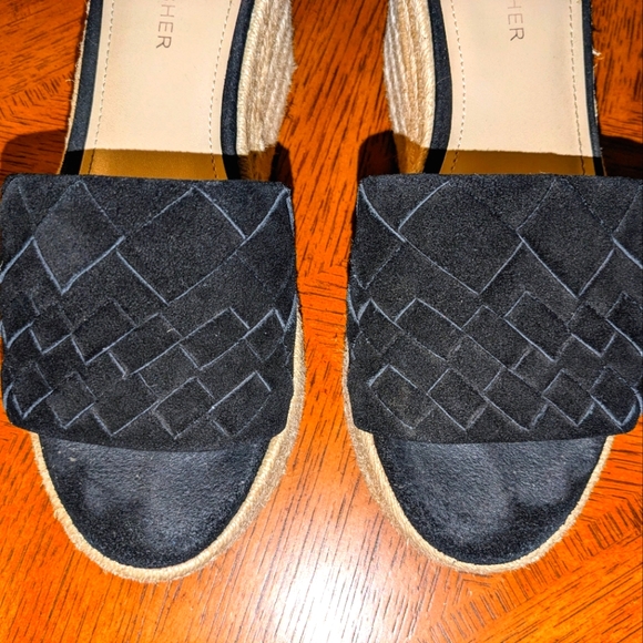 MARC FISHER VARIN Espadrille Wedge Platform Black Leather Suede Sandals  Sz 8M - Picture 10 of 14